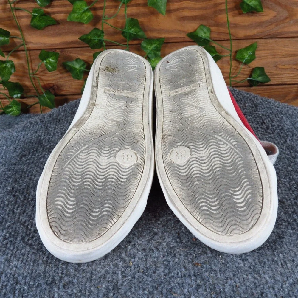 Lands'‎ End Women Canvas Lace Up Sneaker Size 8.5 Casual Walking Shoe Red White
